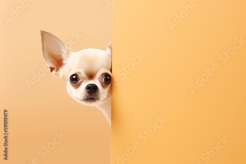Portrait of a cute Chihuahua dog isolated on minimalist background with copy space negative space