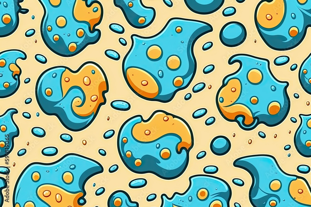 bubbly blue and yellow pattern on a sunny yellow backdrop. Generative AI bubbly blue and yellow pattern on a sunny yellow backdrop. Generative AI