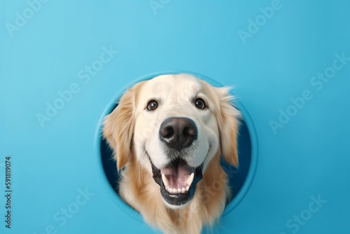 Portrait of a cute Golden Retriever dog isolated on minimalist background with copy space/negative space