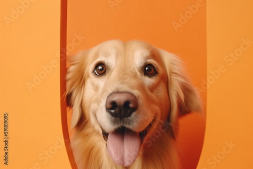 Portrait of a cute Golden Retriever dog isolated on minimalist background with copy space/negative space photo