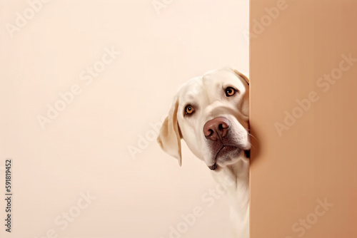 Portrait of a cute Labrador Retriever dog isolated on minimalist background with copy space/negative space