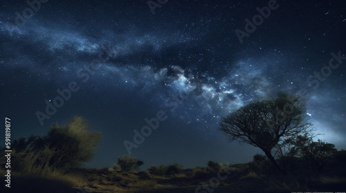 Night Sky Landscape, Generative AI, Illustration