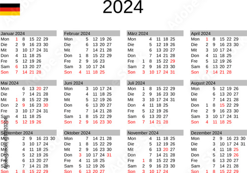 calendar of year 2024 in German language with Germany public holidays