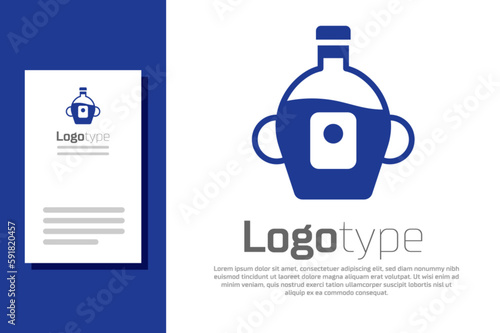 Blue Bottle of maple syrup icon isolated on white background. Logo design template element. Vector