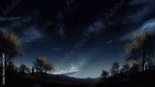 Night Sky Landscape, Generative AI, Illustration