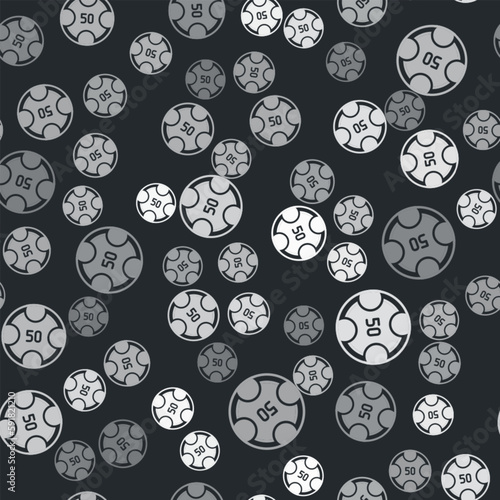 Grey Casino chips icon isolated seamless pattern on black background. Casino gambling. Vector