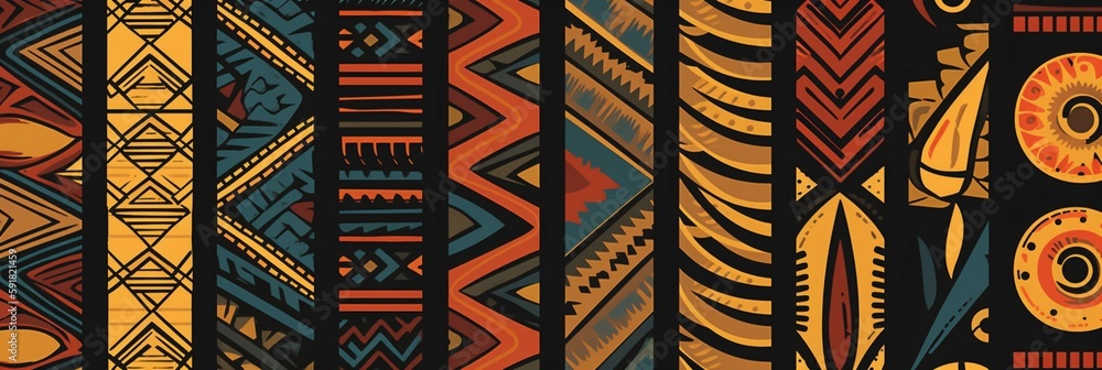 African tribal patterns, background texture design, print, web illustration, traditional art, Generative AI - obrazy, fototapety, plakaty 