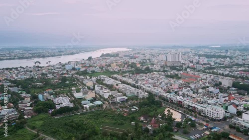 Wallpaper Mural Aerial view of cityscape and peaceful river on a cloudy day Torontodigital.ca