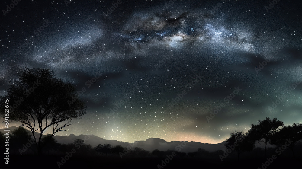 Night Sky Landscape, Generative AI, Illustration