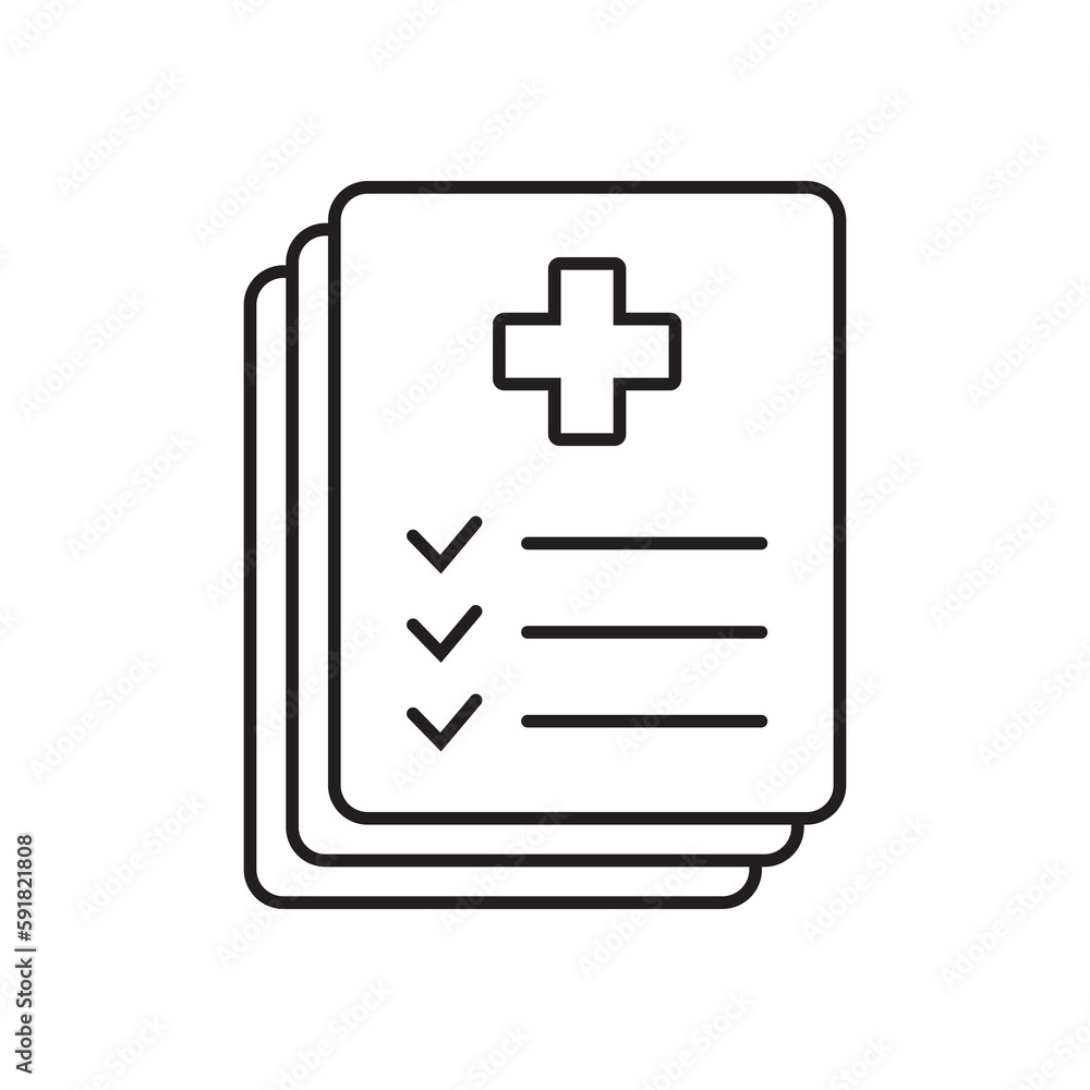 Medical record icon, medical report icon, medical history thin line icon, vector isolated. Medical record icon, medical report icon, medical history thin line icon, vector isolated.