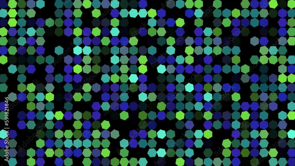 Colored flashing Hexagons on a black background. Abstract festive background for advertising, congratulations, text. Colorful creative flat dynamic shapes animation. Business bg. 60 fps 3D render. Colored flashing Hexagons on a black background. Abstract festive background for advertising, congratulations, text. Colorful creative flat dynamic shapes animation. Business bg. 60 fps 3D render.