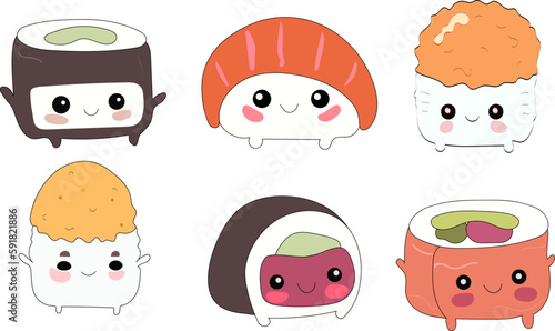 cute hand drawn sushi rolls