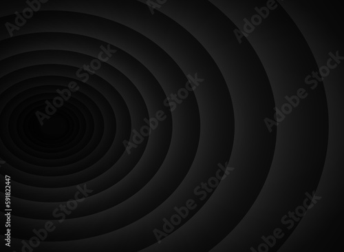 Abstract unusual horizontal illustration of oval volumetric gradient black and gray lines or shapes that overlap each other in the form of a sphere cave. Design seamless monochrome illusion pattern