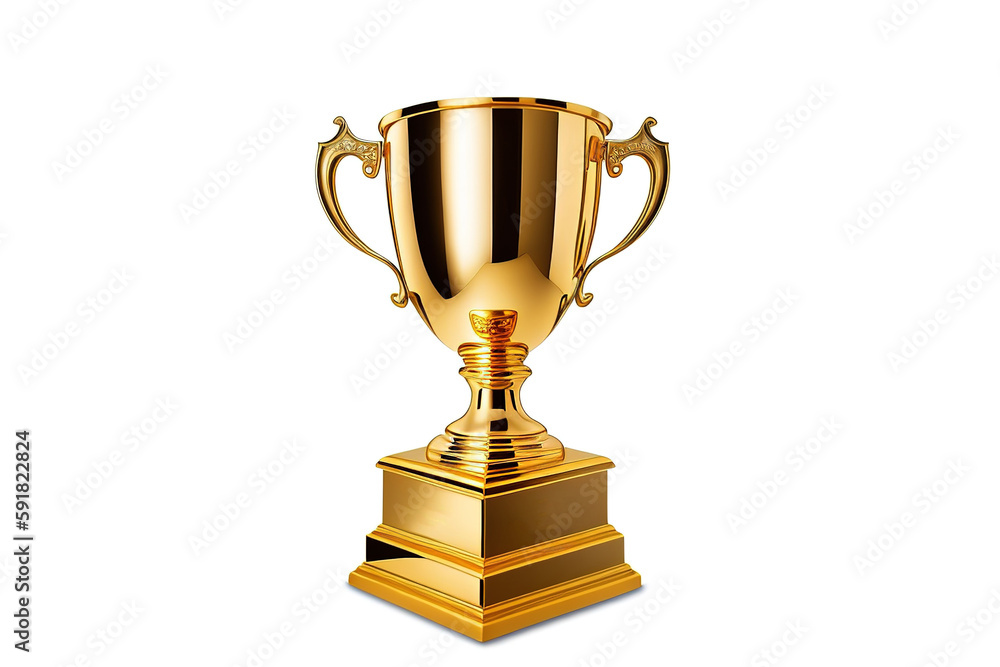 Golden cup of the winner on a white isolated background, award for the first place in the championship, Generative AI. Golden cup of the winner on a white isolated background, award for the first place in the championship, Generative AI.