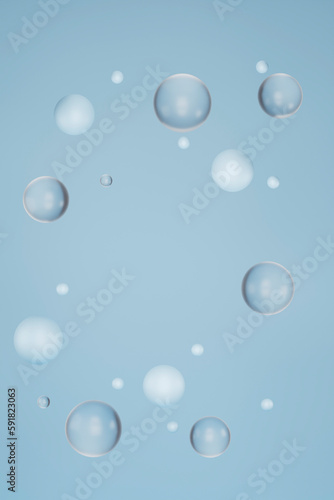 3d render, glass spheres levitate, monochrome color