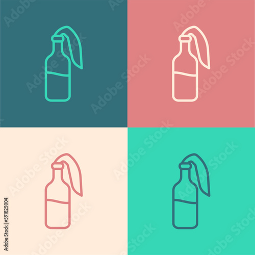 Pop art line Cocktail molotov icon isolated on color background. Vector