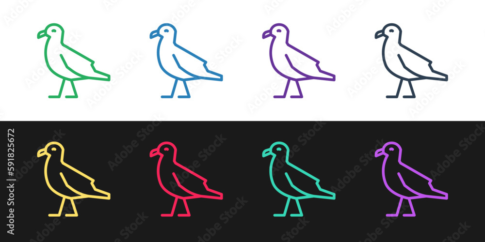 Set line Bird seagull icon isolated on black and white background. Vector Set line Bird seagull icon isolated on black and white background. Vector