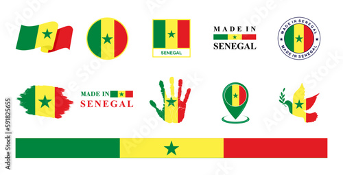 Senegal national flags icon set. Labels with Senegal flags. Vector illustration