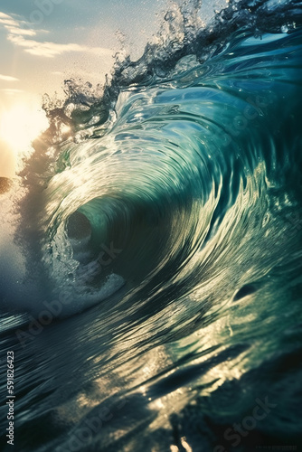 Big blue Ocean wave close up at sunrise, Generative AI © AIExplosion