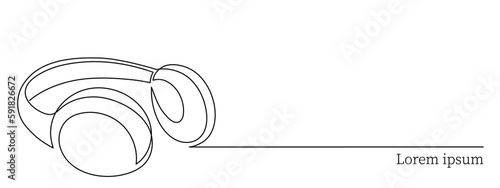 Headphone one line art,hand drawn device gadget continuous contour.Listening music wireless online concept,technology for audition songs and playlists template outline.Editable stroke.Isolated.Vector