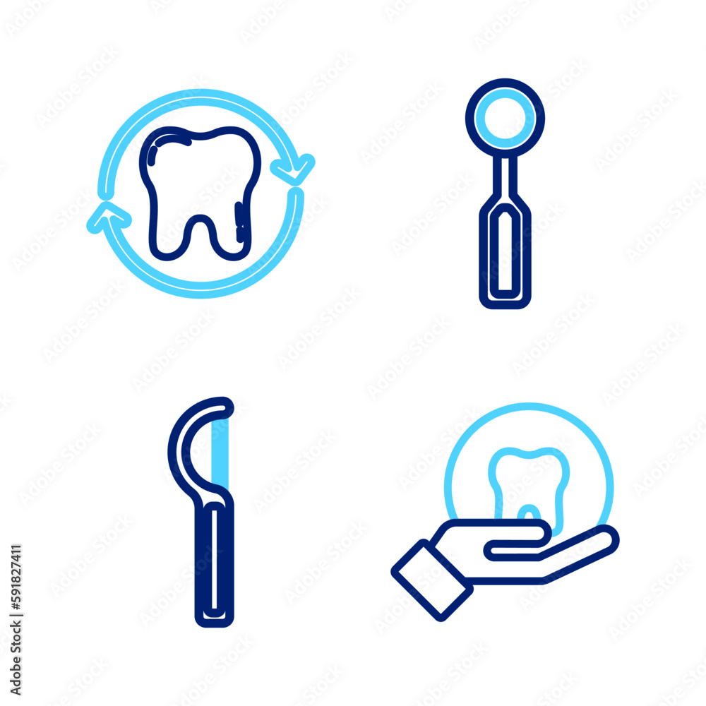 Set line Tooth, Dental floss, inspection mirror and whitening icon. Vector Set line Tooth, Dental floss, inspection mirror and whitening icon. Vector