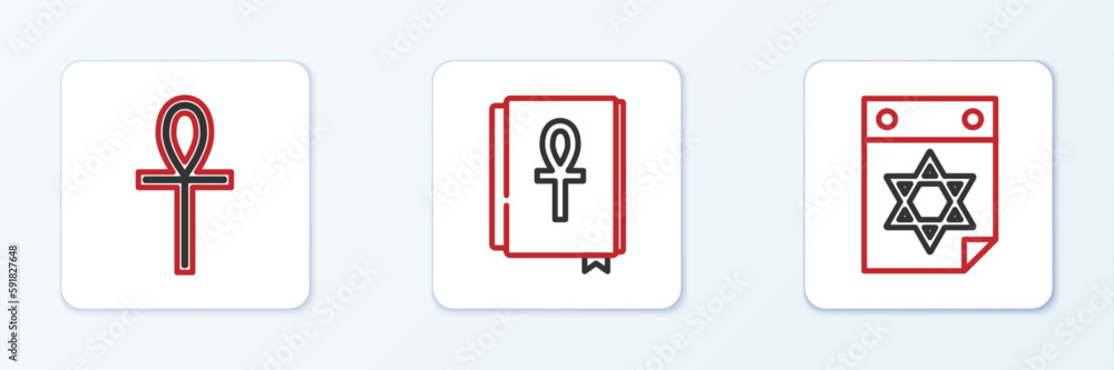 Set line Jewish calendar, Cross ankh and book icon. Vector Set line Jewish calendar, Cross ankh and book icon. Vector