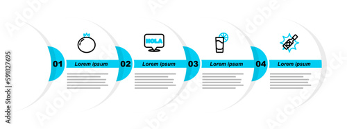 Set line Tabasco sauce, Tequila glass with lemon, Hola and Tomato icon. Vector