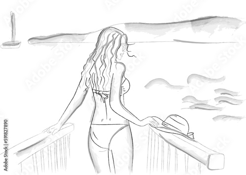 Woman at the beach vector storyboard