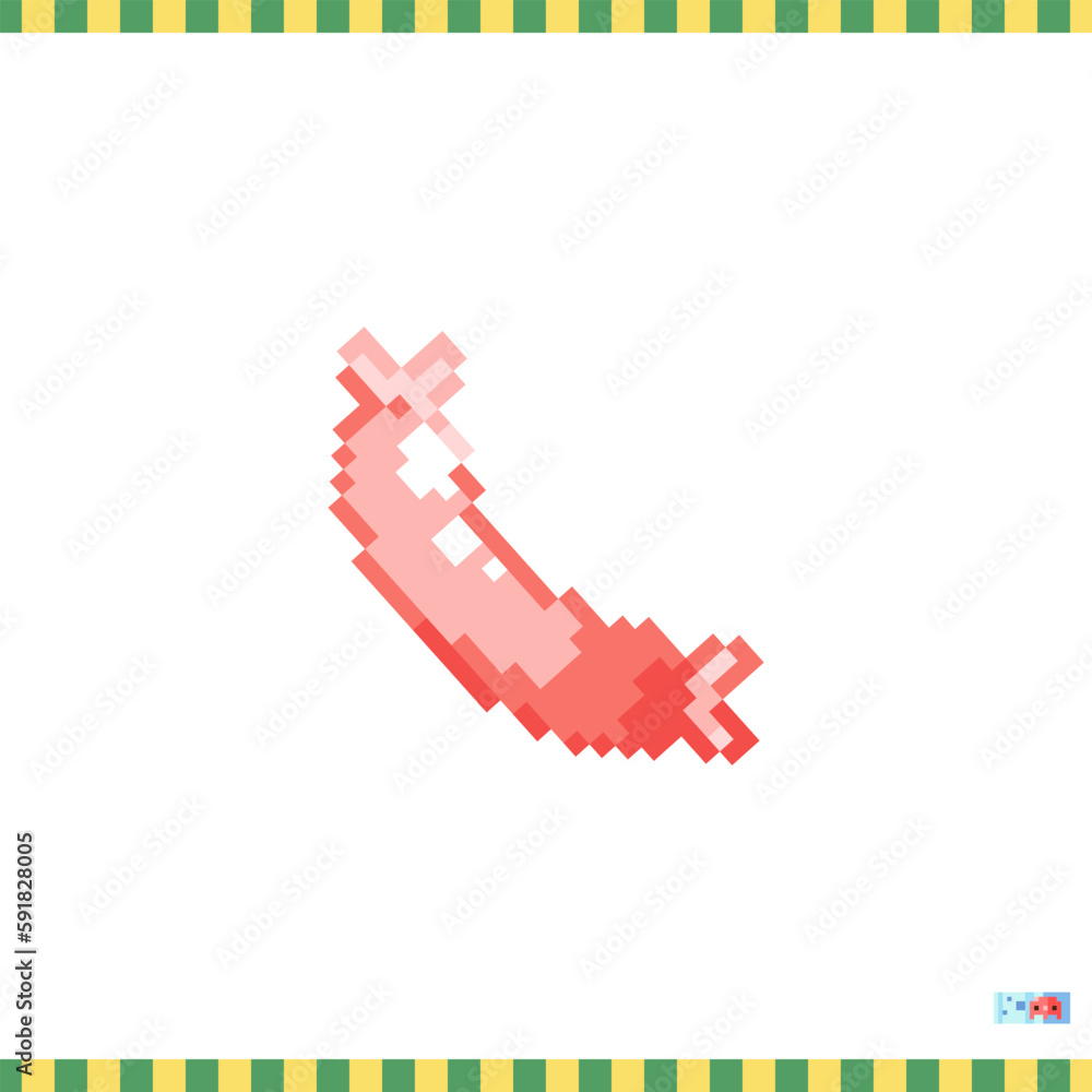 Pixel art sausage icon. Vector 8 bit style illustration of sausage food. 