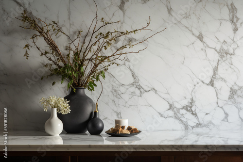 marble wall interior design with vases - AI Generated © Custom Media