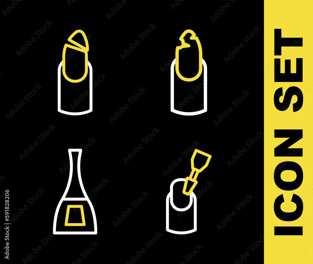 Fototapeta premium Set line Broken nail, Milling cutter for manicure, Bottle of polish and icon. Vector