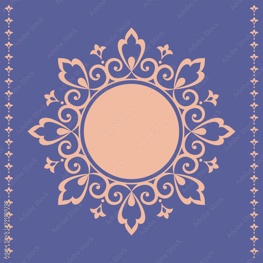 Decorative frame Elegant vector element for design in Eastern style, place for text. Floral golden and blue border. Lace illustration for invitations and greeting cards Decorative frame Elegant vector element for design in Eastern style, place for text. Floral golden and blue border. Lace illustration for invitations and greeting cards