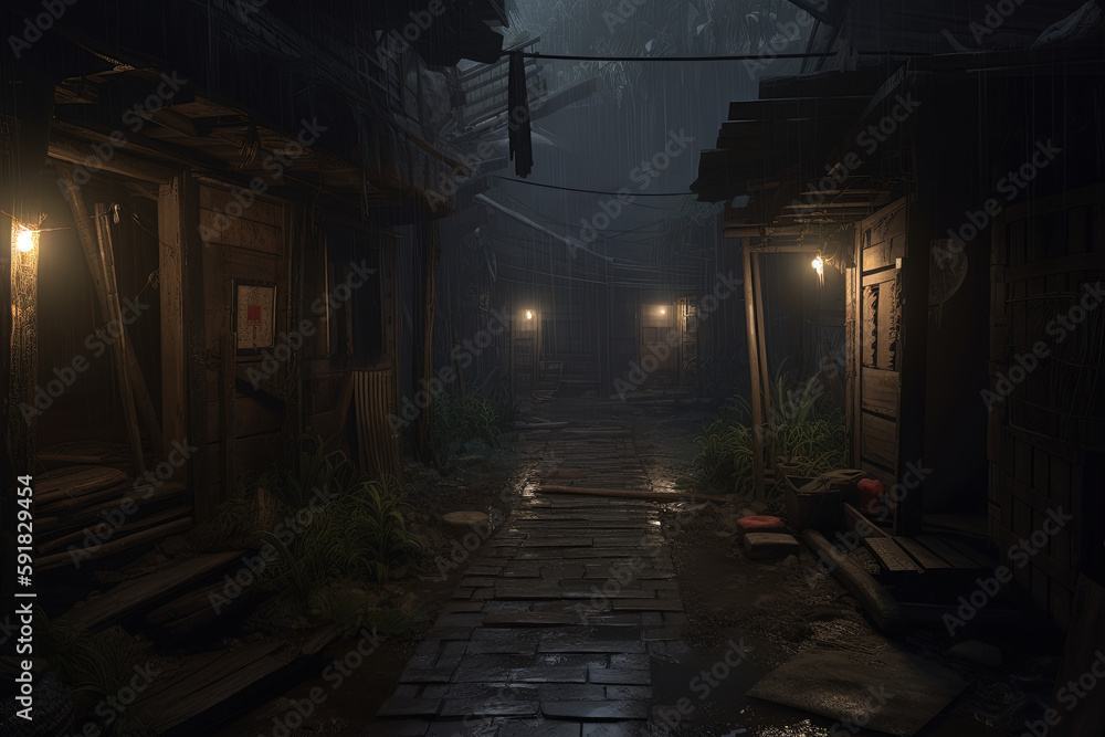 Scary place in dark style. Ai generated