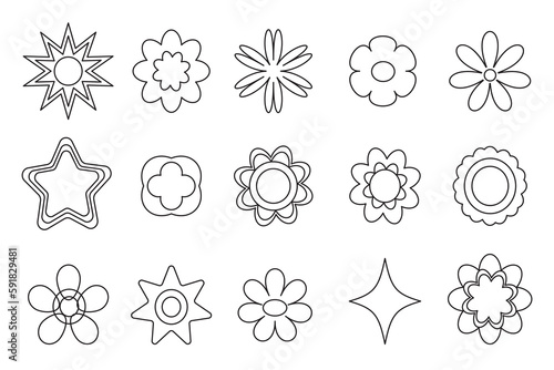 Geometric Flowers Stars Line Icons Vector Shapes