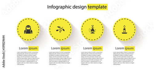 Set Muslim woman in niqab, Date fruit, Hookah and Burning candle. Business infographic template. Vector