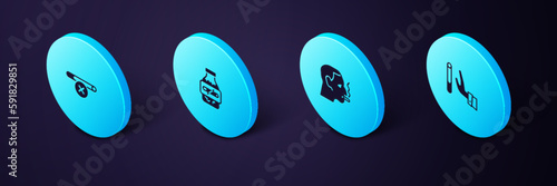 Set Isometric Giving up cigarette, Man smoking, Nicotine gum blister pack and No icon. Vector