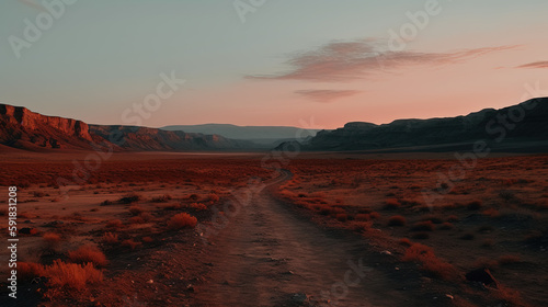 Sunset in the desert plain. Ai generated. © Ярослав Антонюк