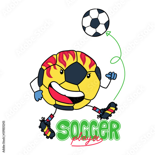 Illustration of a soccer ball kicking a ball, cartoon of a ball, design for t-shirt