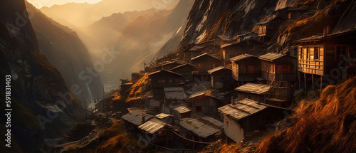 Slums on the Mountain. Ai generated photo