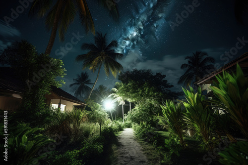 Night sky over the beautiful jungle view. Ai generated