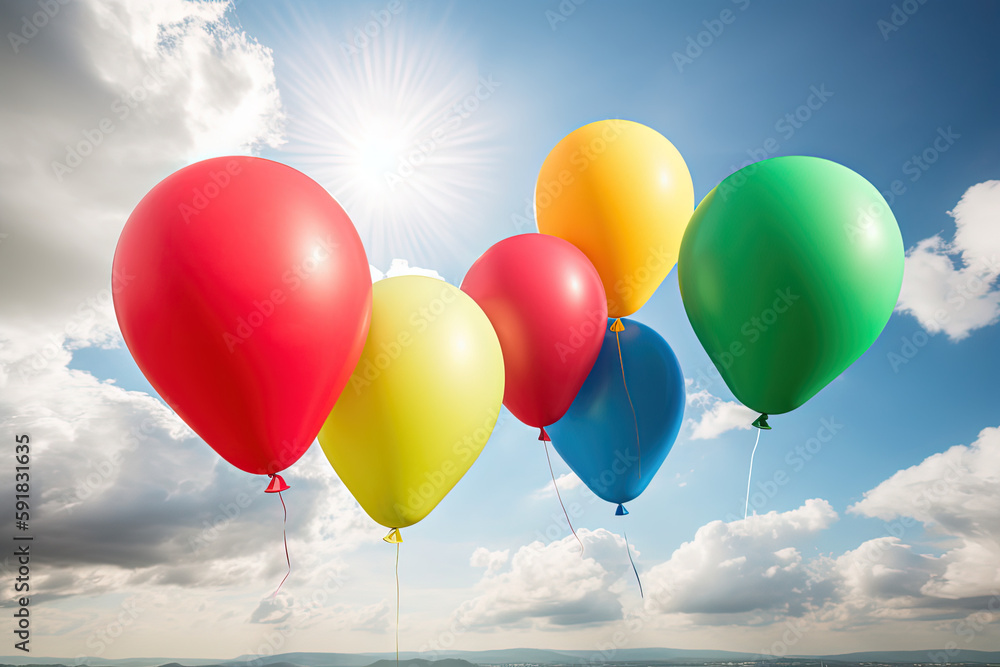 Colorful balloons on blue sky on background. Ai generated Colorful balloons on blue sky on background. Ai generated