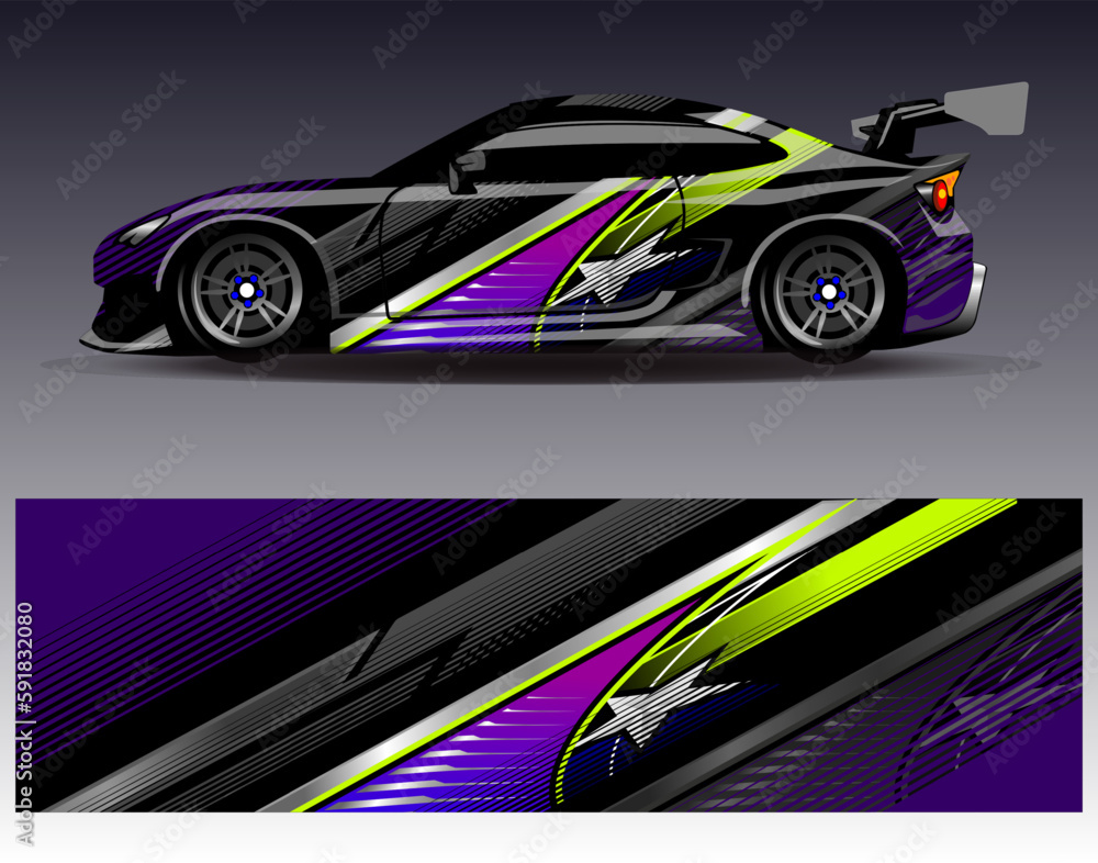 Car wrap design vector. Graphic abstract stripe racing background kit designs for wrap vehicle race car rally adventure and livery Car wrap design vector. Graphic abstract stripe racing background kit designs for wrap vehicle race car rally adventure and livery