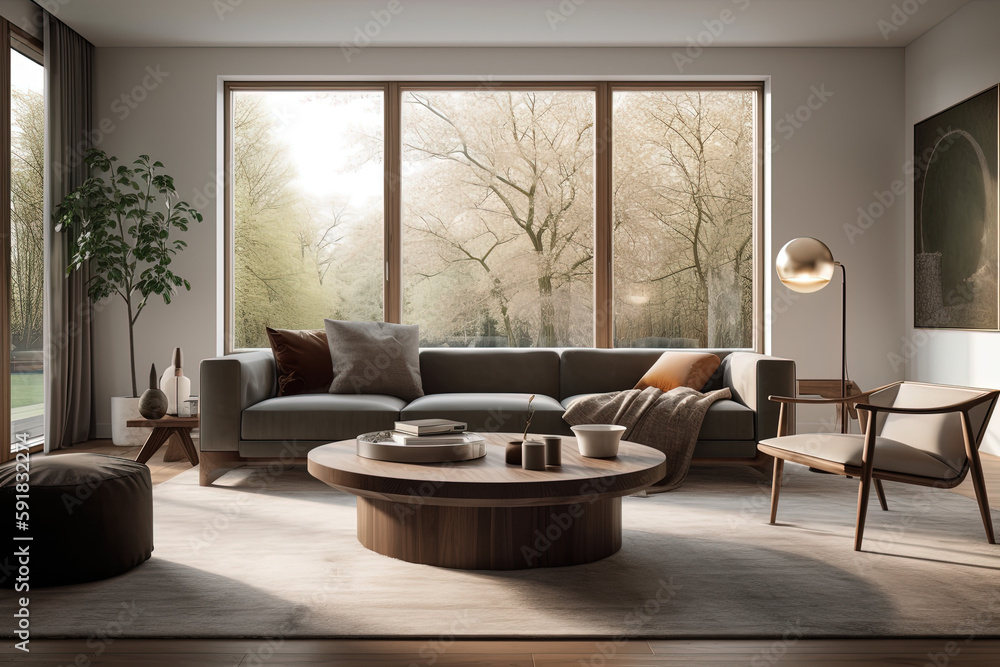 Living room in modern style with light and sunshine. Ai generated. Living room in modern style with light and sunshine. Ai generated.
