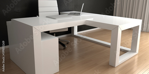 Custom L shape table desk for an office. Ai generated.