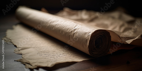 Ancient Scrolls. Old manuscripts. Ai generated.