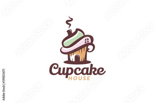 cupcake house logo with a combination of a cupcake and a house.