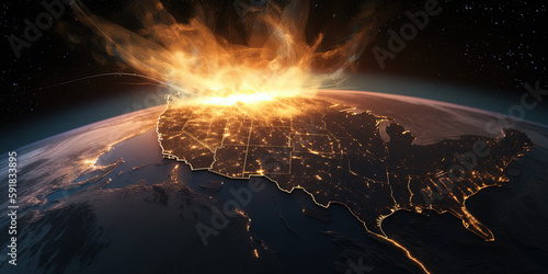 An EMP explodes over the United States. The third world conflict. Ai generated.
