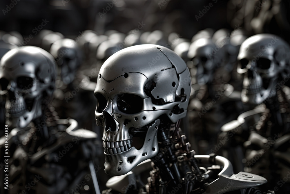 An army of rebellious human-like robots. Ai generated. An army of rebellious human-like robots. Ai generated.