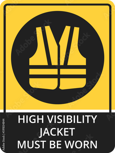 Mandatory sign vector - Wear high visibility clothing, workwear symbol, label, sticker. High visibility clothing must be worn in this area
