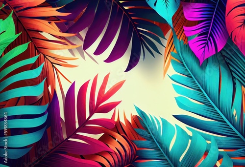 Colorful summer background with palm leafes